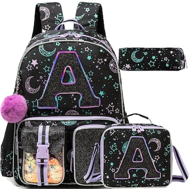 HTgroce Backpacks for Girls School Bag Kids Black Bookbag for Elementary Students Kids Backpack with Lunch Box and Pencil Case