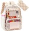 Bluboon Clear Backpack Heavy Duty Kids Boys Clear Bookbag See Through Backpacks with Pencil Case for College Work Transparent Brown white Checked