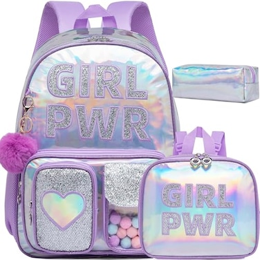 Meetbelify Backpack for Girls Backpack with Lunch Box Pencil Case for Elementary Student Kids School Bag for Girls Ages 68 Years Old Purple