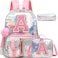 Meetbelify Backpack for Girls Backpack with Lunch Box Pencil Case for Elementary Student Kids School Bag for Girls Ages 68 Years Old Pink A