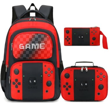 Octsky School Backpack Boys Game Bookbag for Kids Children Elementary School Backpack with Lunch Box Red