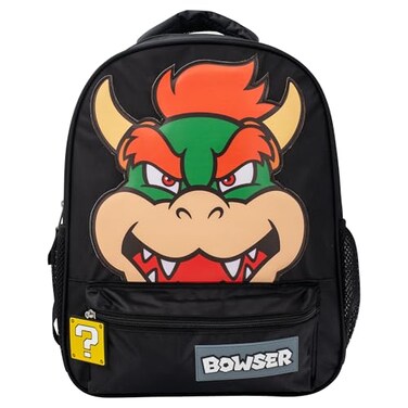 AI ACCESSORY INNOVATIONS Super Mario Bowser Backpack for Boys Girls 16 Inch Nylon Twill Big Face Schoolbag Black