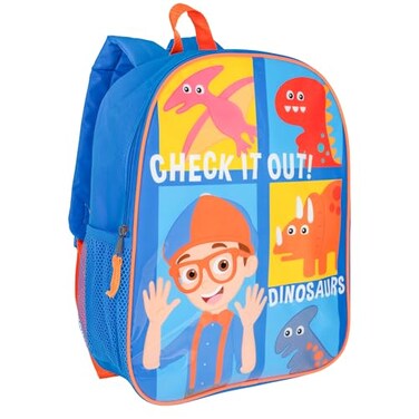 AI ACCESSORY INNOVATIONS Blippi Backpack for Boys Girls Kids 15 School Bag Featuring Blippi His Dinosaur Friends Blue