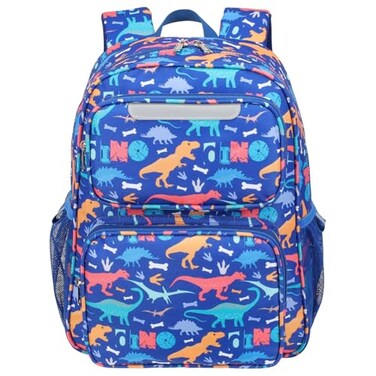 BrainyBees Kids Backpack for Boys Kindergarten 15 Inch Lightweight School Bookbag fits Folder Dinosaur Backpack for Kids 47 with Leakproof Insulated Pocket for Lunch and Snacks Blue