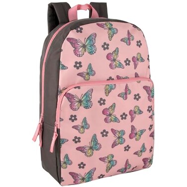 Trail maker Fun School Backpack for Elementary Middle School Girls and Boys 17 Inch Printed Backpacks for School Kids Travel Big Bold Butterflies