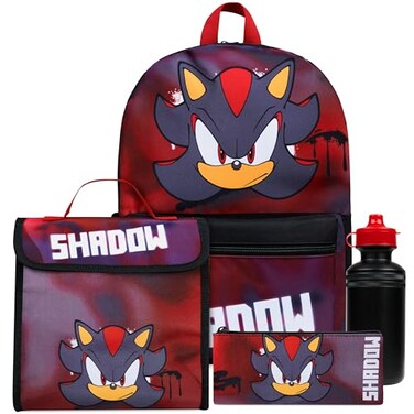 Get Trend SONIC THE HEDGEHOG Backpack Set 4 Pcs with Insulated Lunch Bag Water Bottle Pencil Case Shadow School Supplies Gift for Kids Shadow 4 Pcs Set