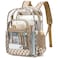 Dezcrab Clear Backpack for School Girls Boys Heavy Duty Transparent Backpack Kids SeeThrough Clear Bookbag Checkered Khaki