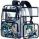 KLFVB 3PCS Kids Clear Backpack for Boys Transparent Bookbag Stadium Approved See Through School Bag for Elementary Preschool Game