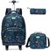 Egchescebo Kids Rolling Backpack for Boys Gamepad Suitcases Trolley Roller Luggage Backpacks with 360 Rotating Wheels 15 Laptop 3PCS Lunch Box Pencil Case for Elementary 18 Travel School Bag Blue