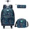 Egchescebo Kids Rolling Backpack for Boys Gamepad Suitcases Trolley Roller Luggage Backpacks with 360 Rotating Wheels 15 Laptop 3PCS Lunch Box Pencil Case for Elementary 18 Travel School Bag Blue