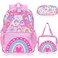 SHPMXUPW 3Piece Clear PVC School Backpack for Boys and Girls 17 Kids Transparent Pink Backpack Set with Lunch Bag Pencil CaseAdjustable Straps Side Mesh Pocket Sturdy Handle PinkRainbow