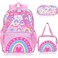 SHPMXUPW 3Piece Clear PVC School Backpack for Boys and Girls 17 Kids Transparent Pink Backpack Set with Lunch Bag Pencil CaseAdjustable Straps Side Mesh Pocket Sturdy Handle PinkRainbow