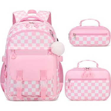 Scothen Backpack for Girls 3PCS Girls Backpack for School with Lunch Bag Pencil Case Kids Bookbag Kindergarten Elementary Middle School Bag with USB Charging Port