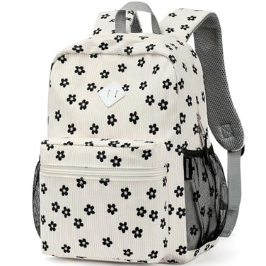 STEAMEDBUN Corduroy Kids Backpack for Girls Boys 38 Girls Backpack for Elementary Kindergarten Flower