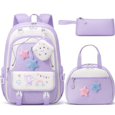 Fimibuke Kids Backpack for Girls 4 PCS Waterproof Teen Girls Backpack with Lunch Box Pencil Case Headphone Bag Set