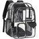 PACKISM Clear Backpack for School 18 Inch Extra Large Heavy Duty Clear Bookbag for Boys See Through PVC Transparent School Backpack with 3 Front Pockets Black Age 12