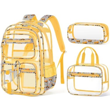 Fimibuke Clear Backpack for Boys 3PCS Heavy Duty PVC Transparent Boys Backpack with Lunch Box Pencil Case School Stadium Event Approved Toddler School Bookbag for Preschool Kindergarten Elementary