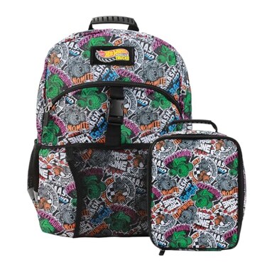 Bioworld Hot Wheels Cars Titles AllOver Print 16 Backpack Lunch Kit Set