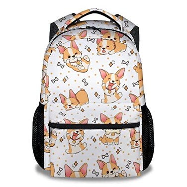 COOPASIA Cute Corgi Backpack 16 Inch Dog Theme Bookbag with Adjustable Straps Durable Lightweight Large Capacity School Backpack for Kids Girls Boys