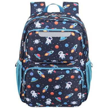 BrainyBees Kids Backpack for Boys Kindergarten 15 Inch Lightweight School Bookbag fits Folder Backpack for Kids 47 with Leakproof Insulated Pocket for Lunch and Snacks Navy Space