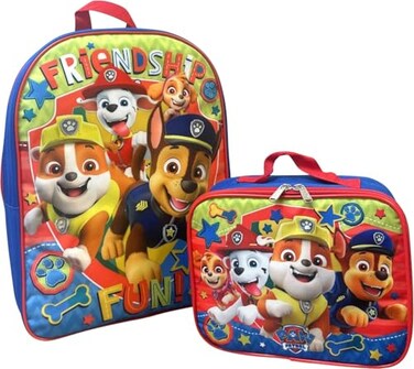 Ruz Kids Licensed School Backpack with Lunch Box Set Two Piece 15 Book Bag and Lunch Box Bundle Paw Patrol BlueRed Large