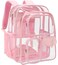 PACKISM Clear Backpack for School 18 Inch Extra Large Heavy Duty Clear Bookbag for Boys See Through PVC Transparent School Backpack with 3 Front Pockets Pink Age 12