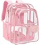 PACKISM Clear Backpack for School 18 Inch Extra Large Heavy Duty Clear Bookbag for Boys See Through PVC Transparent School Backpack with 3 Front Pockets Pink Age 12