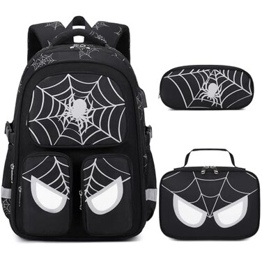 Jafeton School Backpack for Boys 3 PCS Spider Boy Backpack Set with Lunch Box Pencil Pouch Waterproof Schoolbag for Boys Kids Children Teens Elementary Middle School Kids Bookbag Casual Daypack