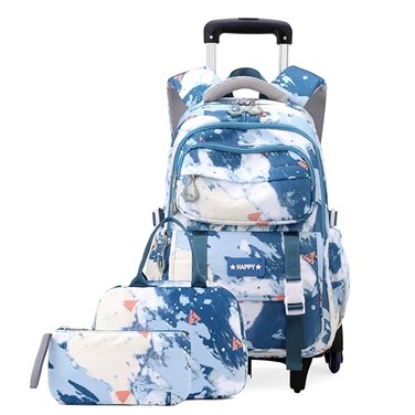 EKUIZAI Girls Trolley Backpack Set Cute Colorful Girls Rolling Backpack Middle School Trolley Schoolbag with Wheels