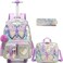Meetbelify Rolling Backpack for Girls Backpack with Wheels for Elementary Student Kids School Bag with Lunch Box Pencil Case for Girls Ages 68 Years Old Purple Butterfly