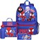 Marvel Spiderman Backpack Set 4 Pcs Water Bottle Pencil Case Lunch Bag or Wallet Key Ring School Supplies Gifts for Kids Spidey
