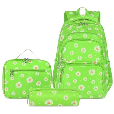 goldwheat Daisy Printed Backpacks With Lunch Pack Pencil Case 3pcs Lightweight Water Resistant Bookbag For Middle School
