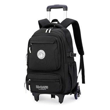 GRUOTEIS Black Rolling Backpack for Boys Middle Junior School Kids Boys Backpack with 6 Wheels Black