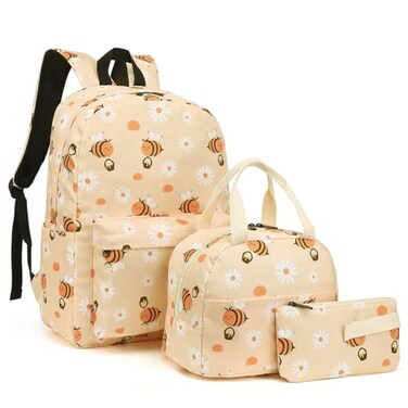 Yusudan Girls School Backpack Set Kids Teens School Bag Bookbag with Lunch Bag Pencil Bag Bee