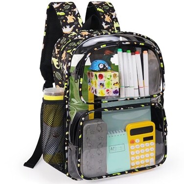 GiMiUiTo Clear Backpack16 Clear Backpack for Boys Heavy Duty School Backpacks See Through Bookbag for Kids 4 to 8Black Dinosaur