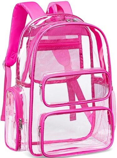 CAMTOP Clear Backpack Heavy Duty Transparent Bag See Through BookBag for Student School Work Festival Sport Travel Hot Pink