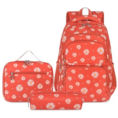 goldwheat Daisy Printed Backpacks With Lunch Pack Pencil Case 3pcs Lightweight Water Resistant Bookbag For Middle School