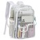 Kouxunt Clear Backpack Heavy Duty Transparent Backpacks Stadium Approved for School Work Sport Travel White