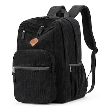 ZORFIN 26L Backpack for College and Travel Corduroy Bookbag Black