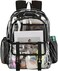 KUI WAN Clear Backpack Large Clear Bag Stadium Heavy Duty PVC Transparent See Through Backpacks for Boys Girls College Work Black