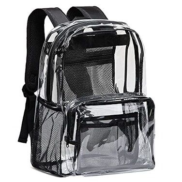 Vorspack Clear Backpack Heavy Duty PVC Transparent Backpack Extra Large Clear Backpacks with Reinforced Strap for College Security Black