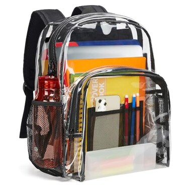 Vorspack Clear Backpack Heavy Duty PVC Transparent Backpack Extra Large Clear Backpacks with Reinforced Strap for College Workplace Security Black