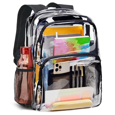 Vorspack Clear Backpack Heavy Duty Large Clear Bookbag Transparent See Through Backpack Plastic Backpacks for College Work Travel Black