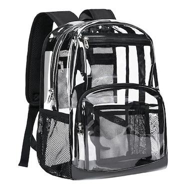 Vorspack Clear Backpack Heavy Duty Large Transparent Bookbag for Adults See Through Backpack for College Work Travel Black