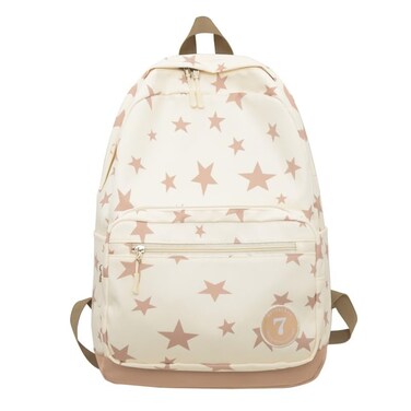 HOKMAH Y2K Backpack Women Men Cute Daypack Grunge Stars Vintage Chic Trendy Design Bookbag Backpack Daily Use Hiking Trip creamy white