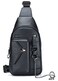 BULLCAPTAIN Genuine Leather Sling Bag for Men Crossbody with Cellphone Stand Chain Chest Shoulder Backpack Daypack XB520 Black