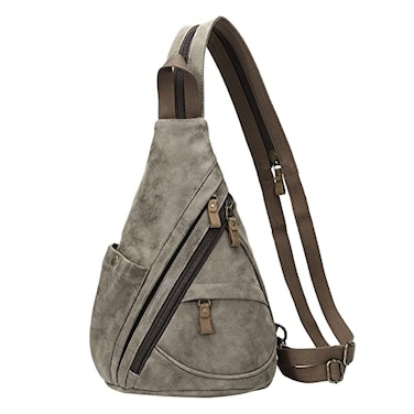 KL928 PU Leather Sling Bag Small Crossbody Backpack Shoulder Casual Daypack Rucksack for Men WomenDark Coffee