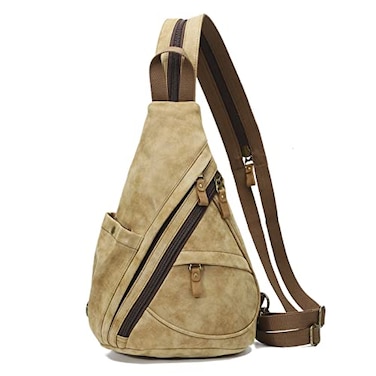 KL928 PU Leather Sling Bag Small Crossbody Backpack Shoulder Casual Daypack Rucksack for Men WomenLight Coffee