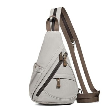 KL928 Canvas Sling Bag Small Crossbody Backpack Shoulder Casual Daypack Rucksack for Men WomenLarge VersionLeaden