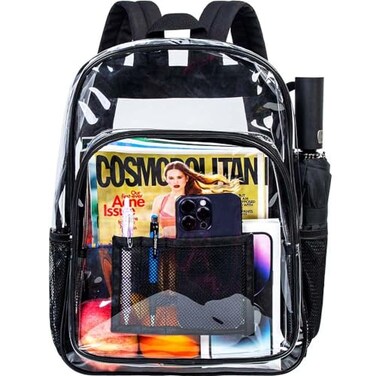 gxtvo Clear Backpack Heavy Duty Transparent Bookbag See Through Backpacks for Women Men Black